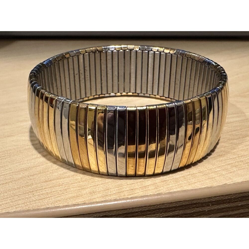 Steel by Design Tri-Tone Stainless Steel Ribbed Expansion Stretch Bracelet 8 Inc